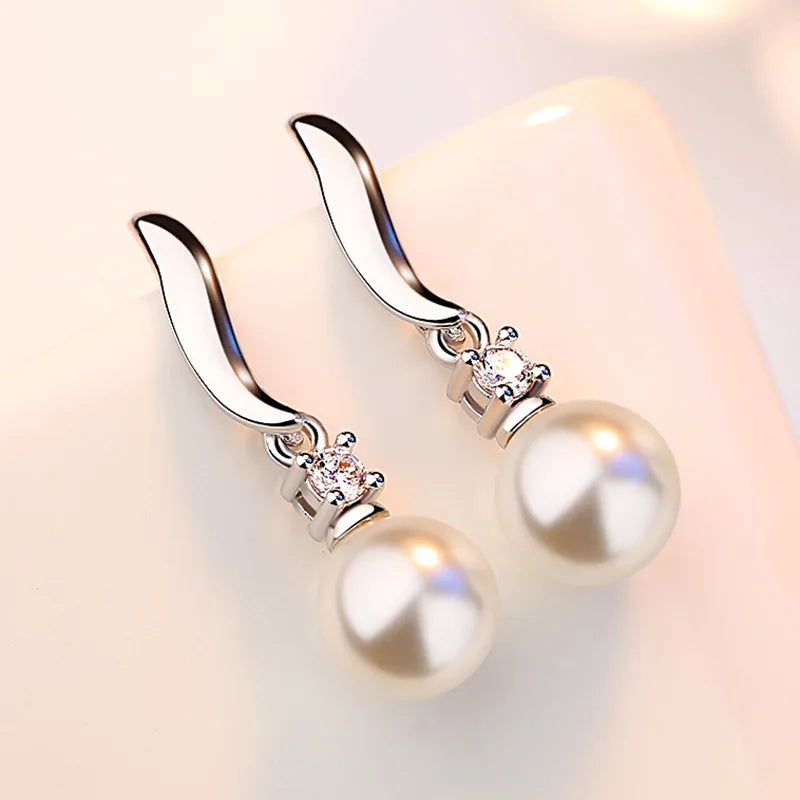 The Elegance Crystal Pearl Stud Earrings in Sterling Silver