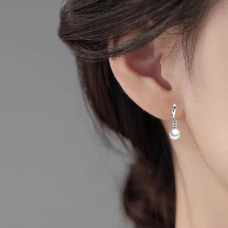 The Elegance Crystal Pearl Stud Earrings in Sterling Silver