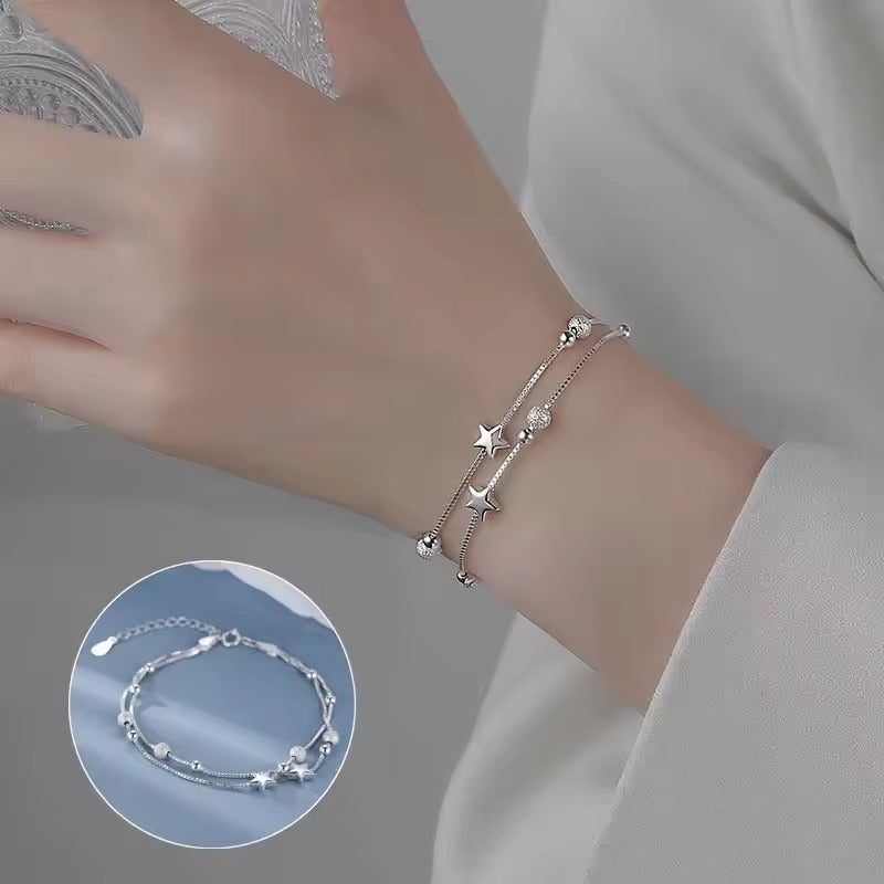 The Starlit Charm Star Beaded Bracelet in Sterling Silver