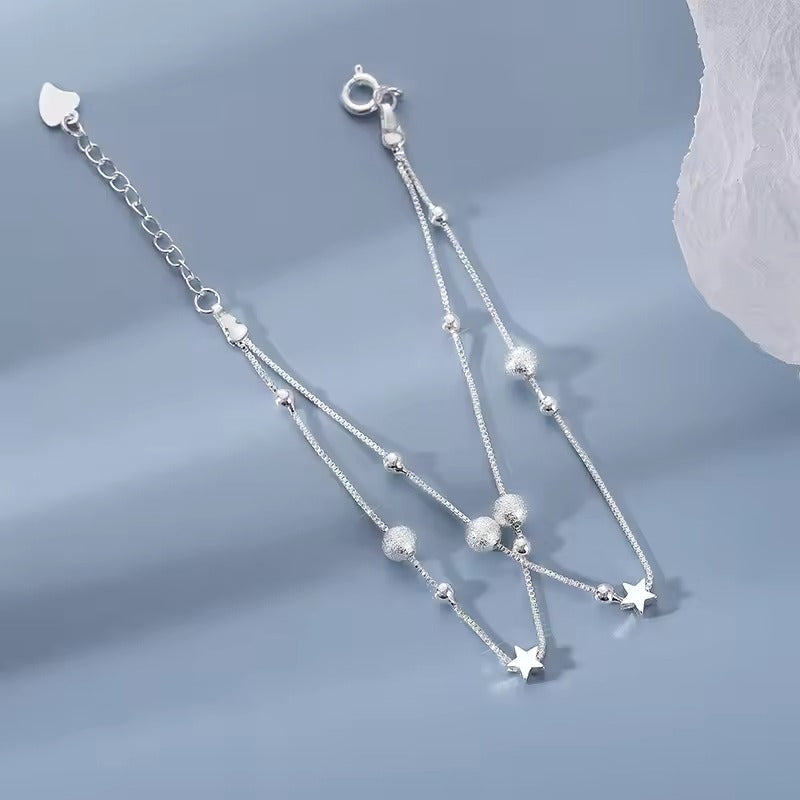 The Starlit Charm Star Beaded Bracelet in Sterling Silver