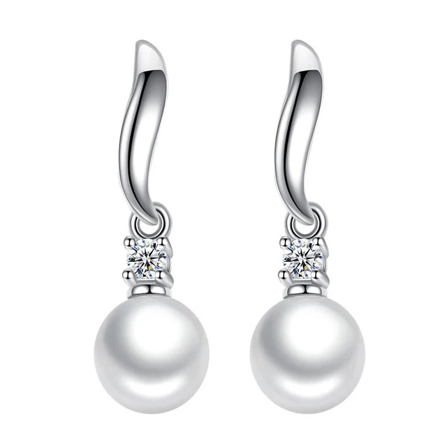 The Elegance Crystal Pearl Stud Earrings in Sterling Silver