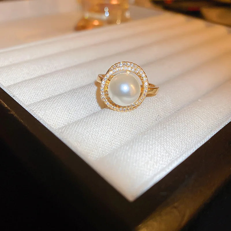 The Rose & Pearl Inlay Ring in Golden Finish