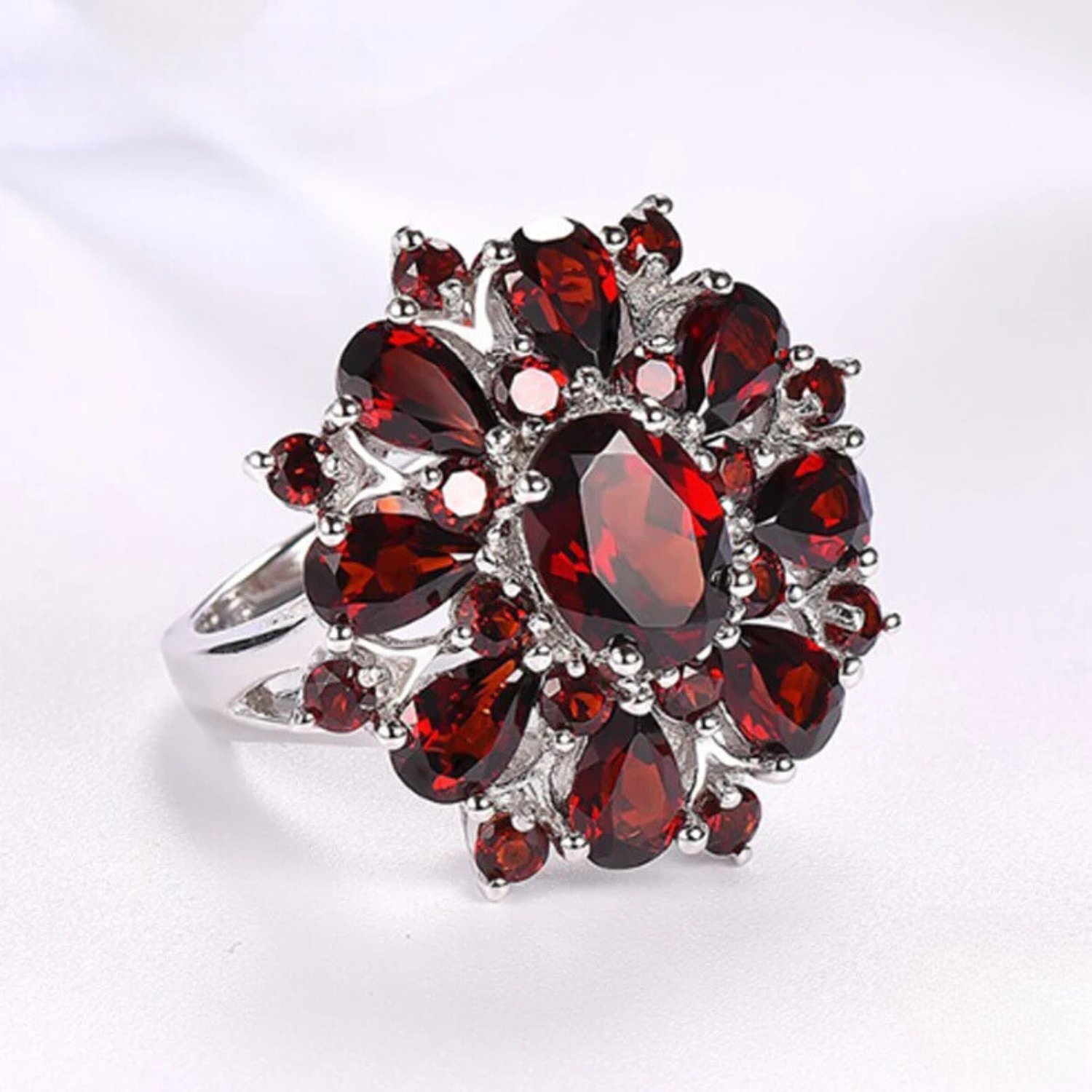 The Crimson Glow Red Zircon Finger Ring in Sterling Silver