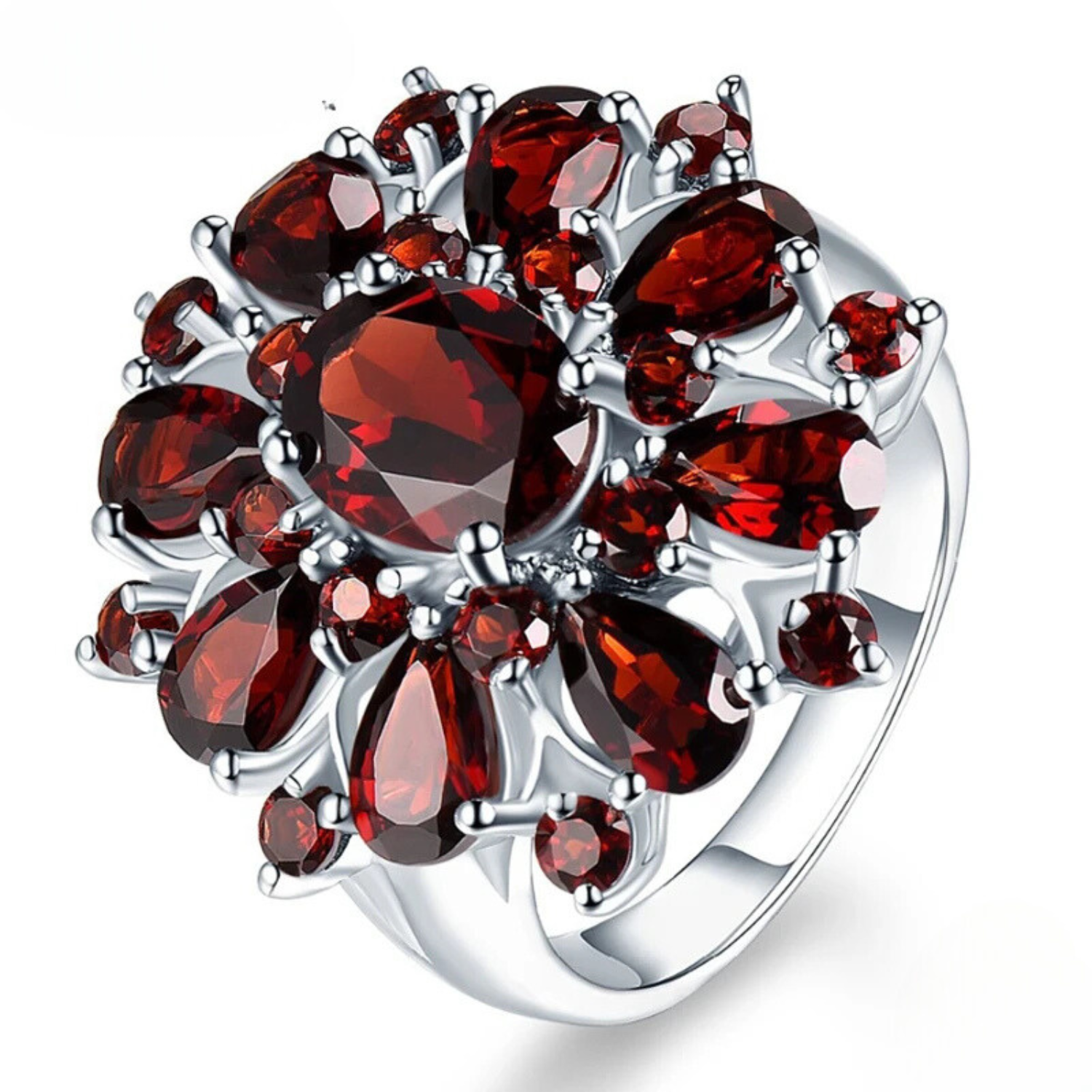 The Crimson Glow Red Zircon Finger Ring in Sterling Silver