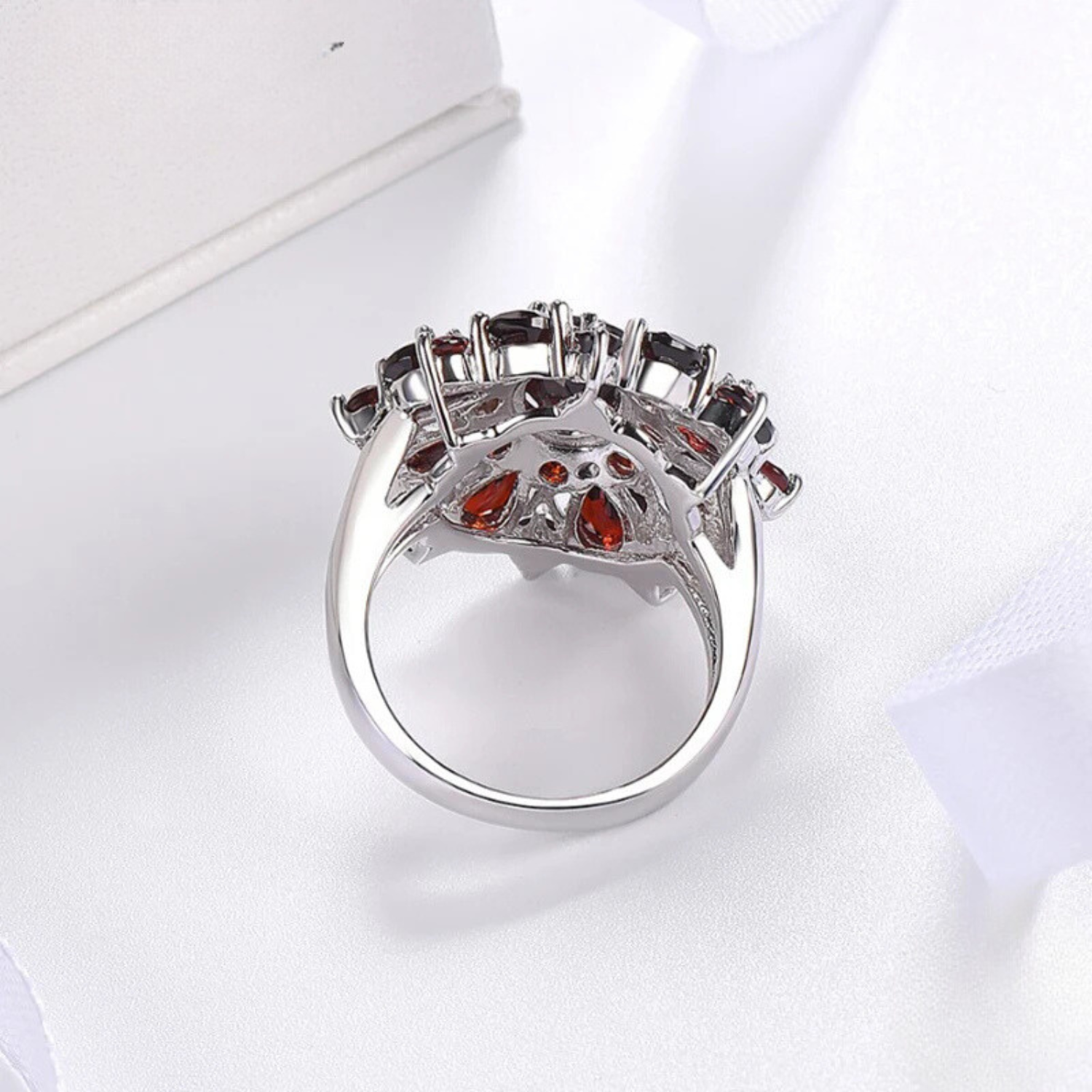 The Crimson Glow Red Zircon Finger Ring in Sterling Silver