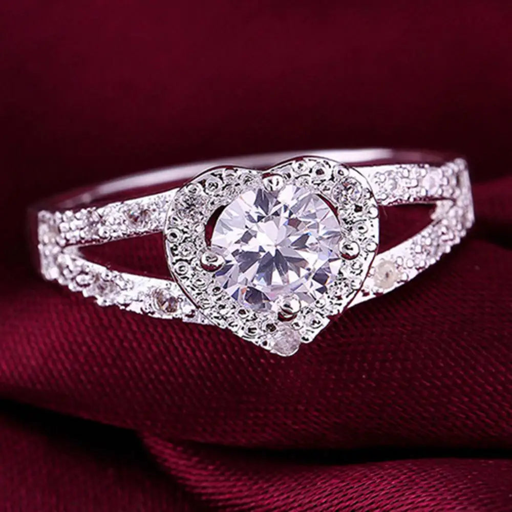 The Amour Crystal Love Heart Ring in 925 Sterling Silver