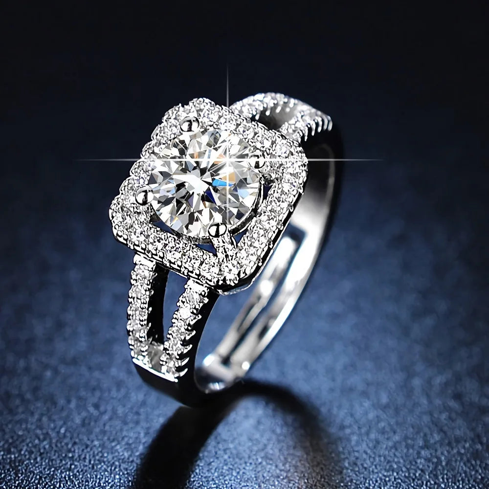 The Aurora Crystal Square Ring in Sterling Silver – Adjustable Size