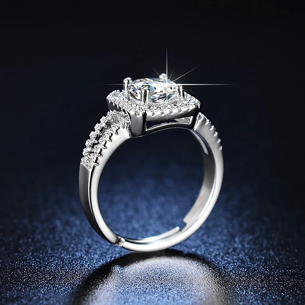 The Aurora Crystal Square Ring in Sterling Silver – Adjustable Size