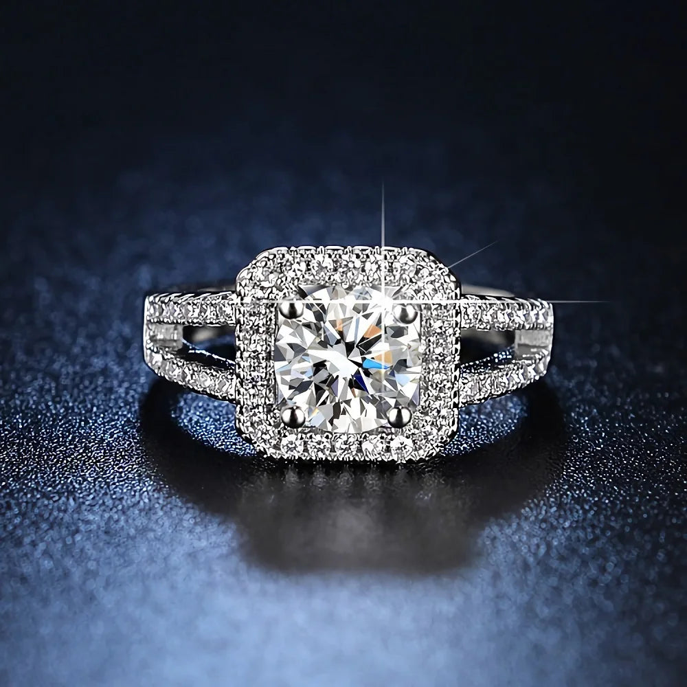 The Aurora Crystal Square Ring in Sterling Silver – Adjustable Size