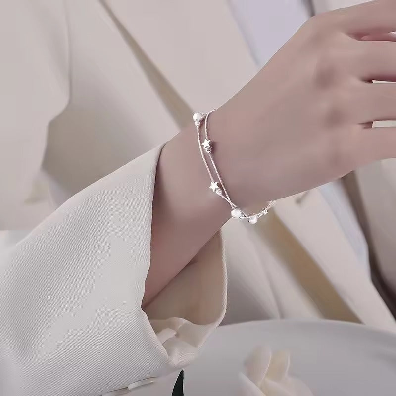 The Starlit Charm Star Beaded Bracelet in Sterling Silver