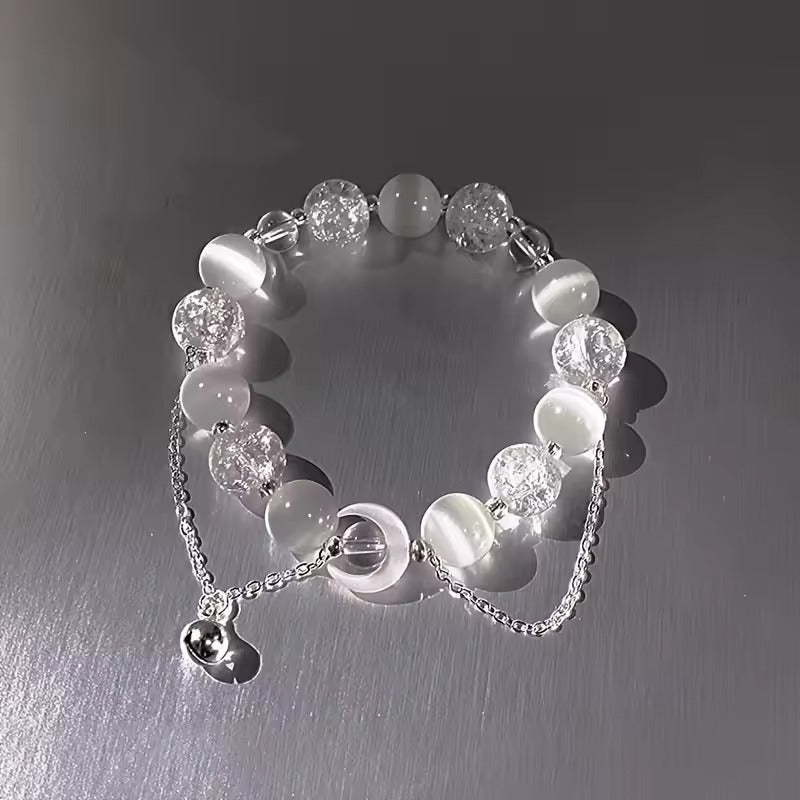 The Lunar Glow White Beads Moon Bracelet