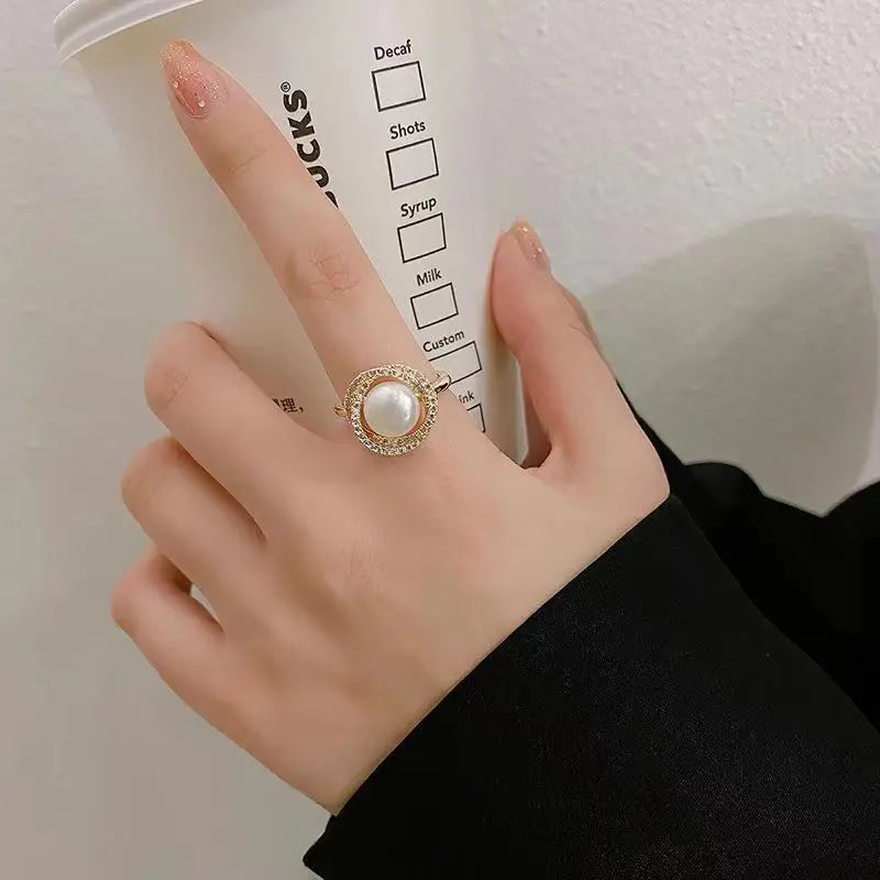 The Rose & Pearl Inlay Ring in Golden Finish