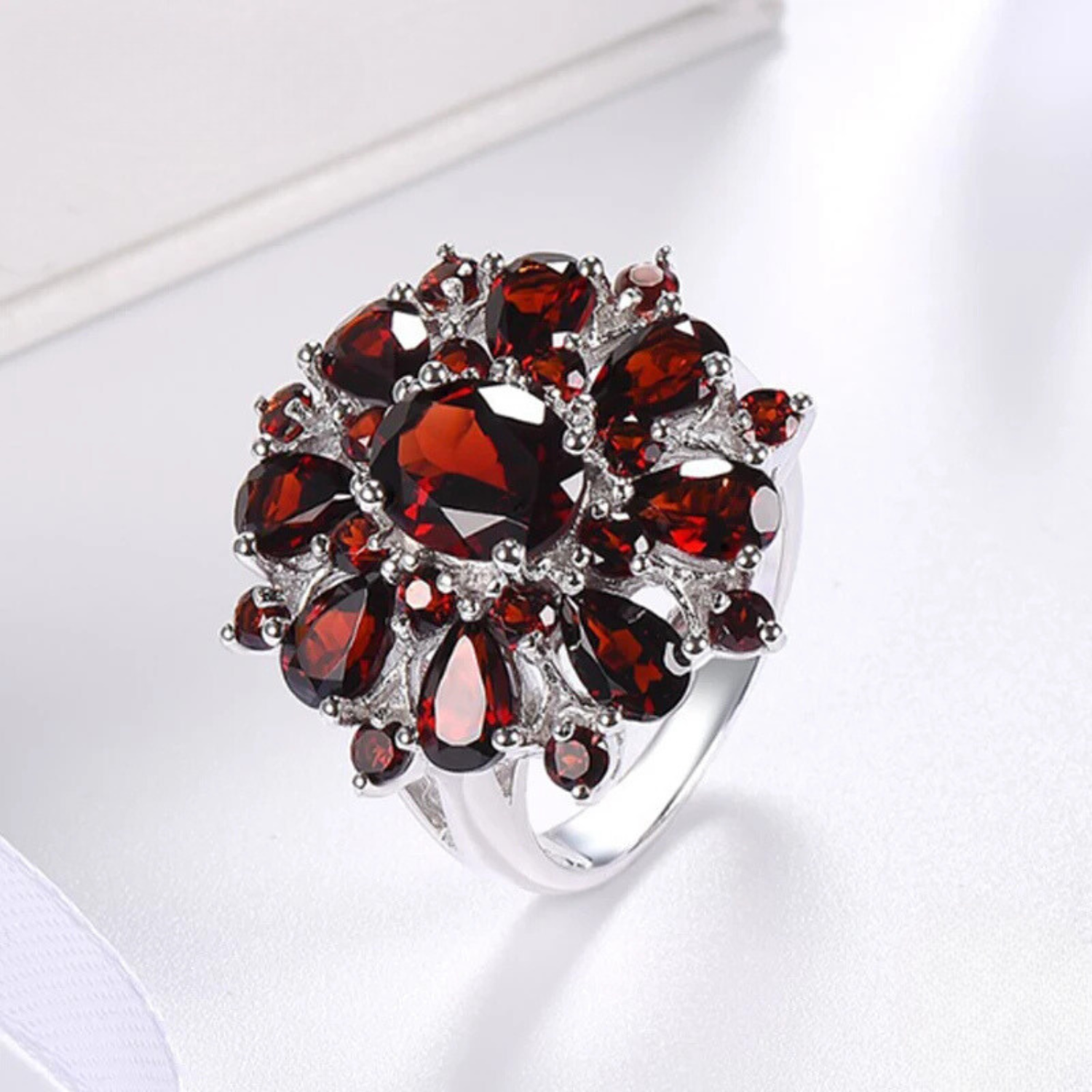 The Crimson Glow Red Zircon Finger Ring in Sterling Silver
